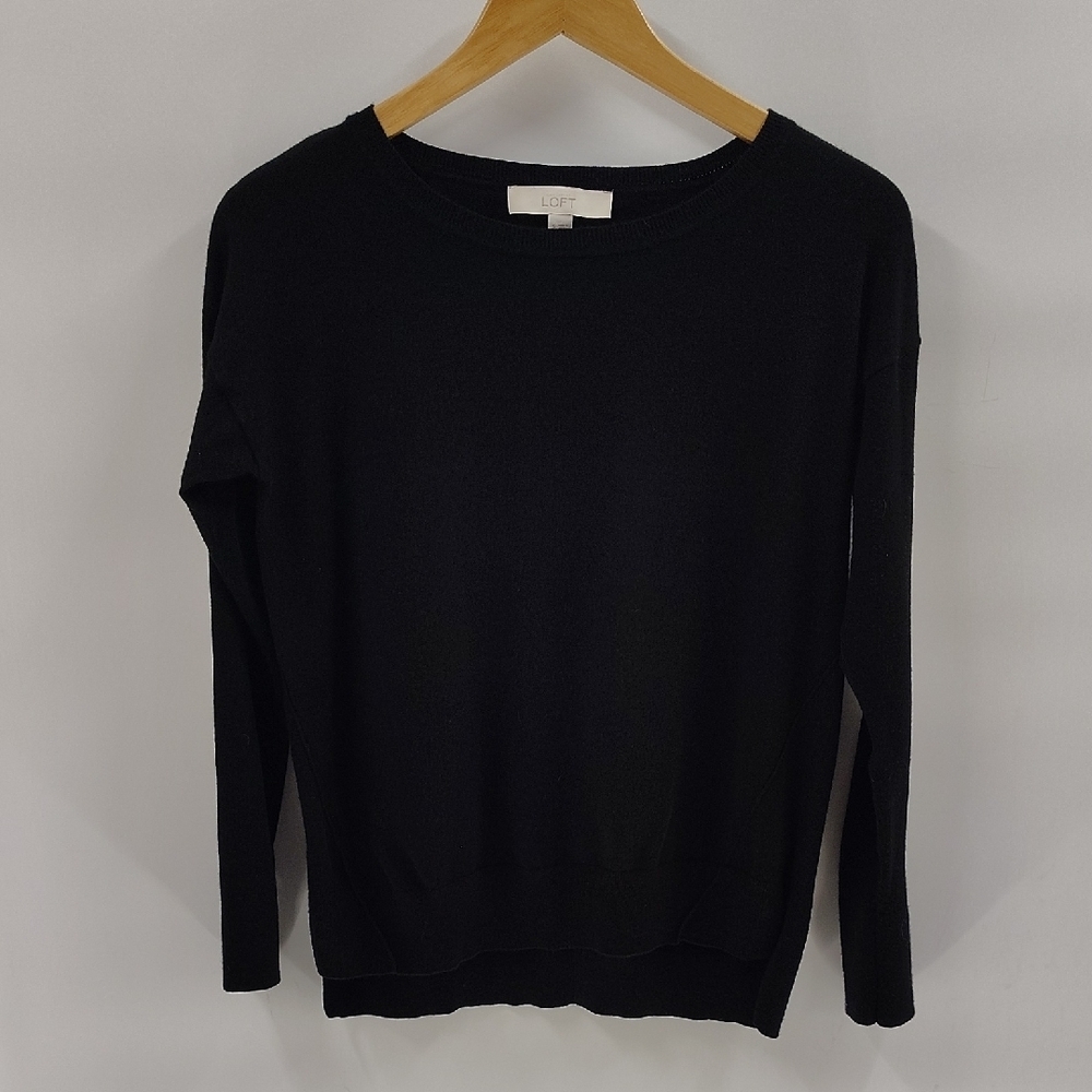 Loft Pullover Sweater Size Small Solid Black With… - image 1